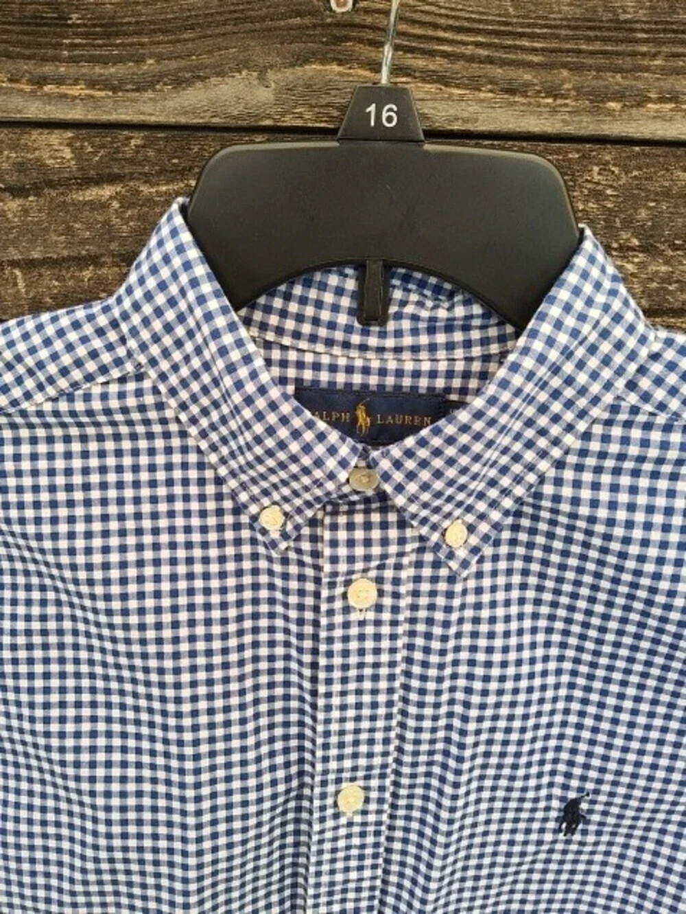 Ralph Lauren Navy and White Gingham Boys Button-Down Shirt Size 18/20